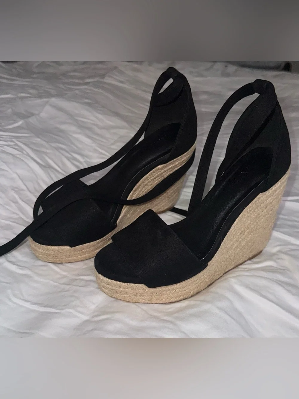 RAYE Black Suede Espadrille Wedges, Size 7